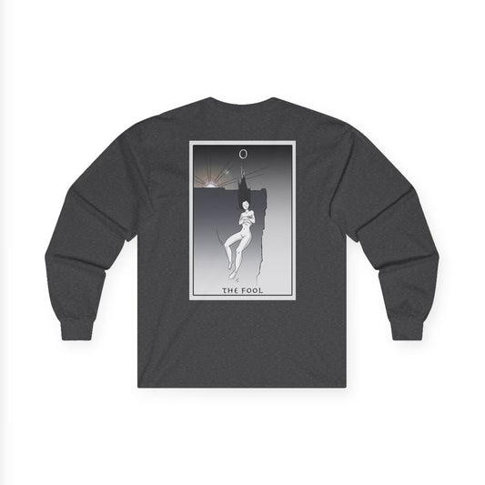 The Fool Tarot Long Sleeve Tee — Minimal Monochrome Arcana Shirt